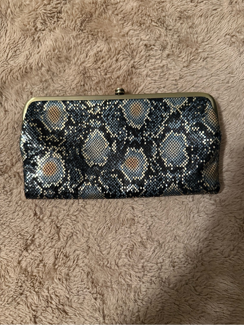 HOBO Snake-Print Metallic Clutch Wallet in Black, Gold and Cream